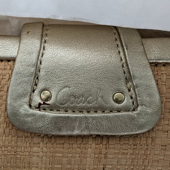 Coach Natural Straw Weave Wristlet Clutch with Gold Trim NWT - Picture 4 of 6